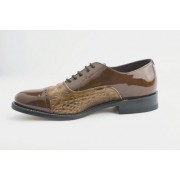 Brown Horn Back Alligator Print Cap Toe Lace Tuxedo Shoes